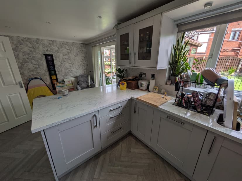 Kitchen before respray - cream shaker kitchen in Reddish