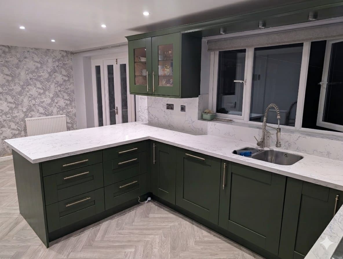Deep green kitchen respray - Reddish, Manchester - Revitalize Resprays